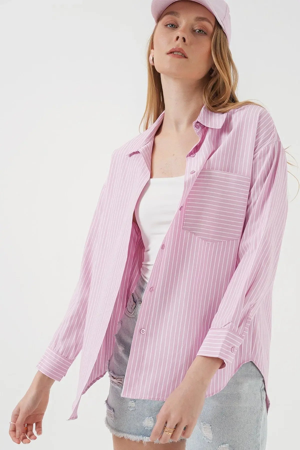 20205 Chemise oversize rayée avec poche - Justyol
