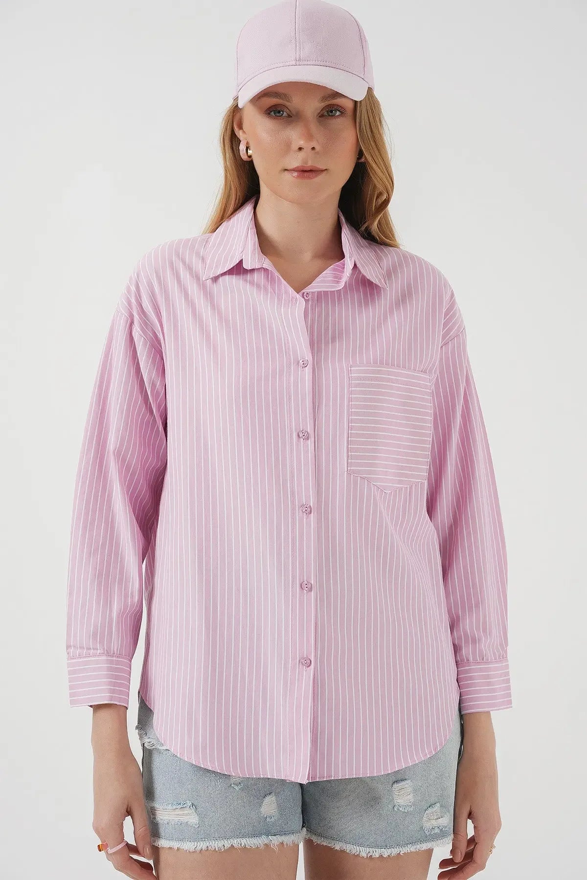 20205 Chemise oversize rayée avec poche - Justyol