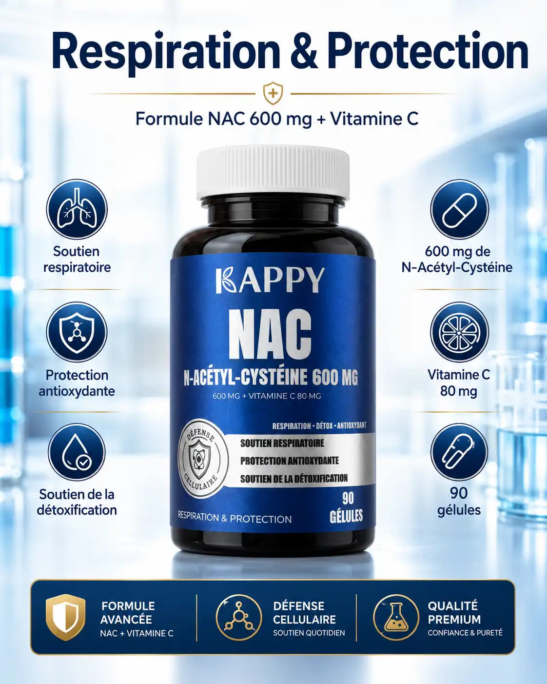 NAC 600 mg + Vitamine C 80 mg – 90 Gélules | Antioxydant