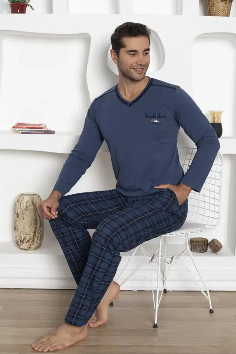Pyjama Homme en Coton avec Pantalon à Carreaux