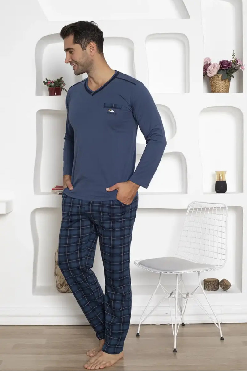 Pyjama Homme en Coton avec Pantalon à Carreaux