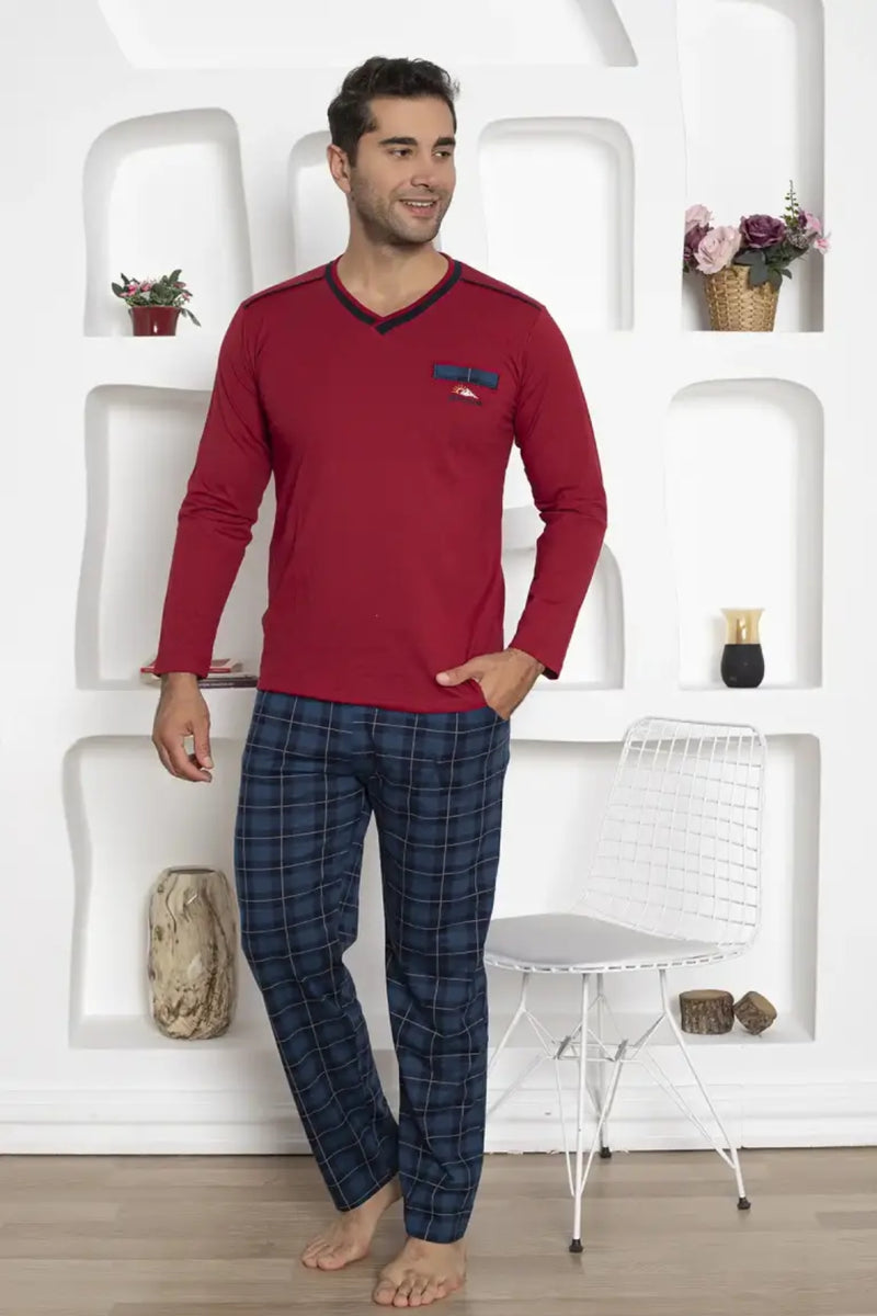 Pyjama Homme en Coton avec Pantalon à Carreaux