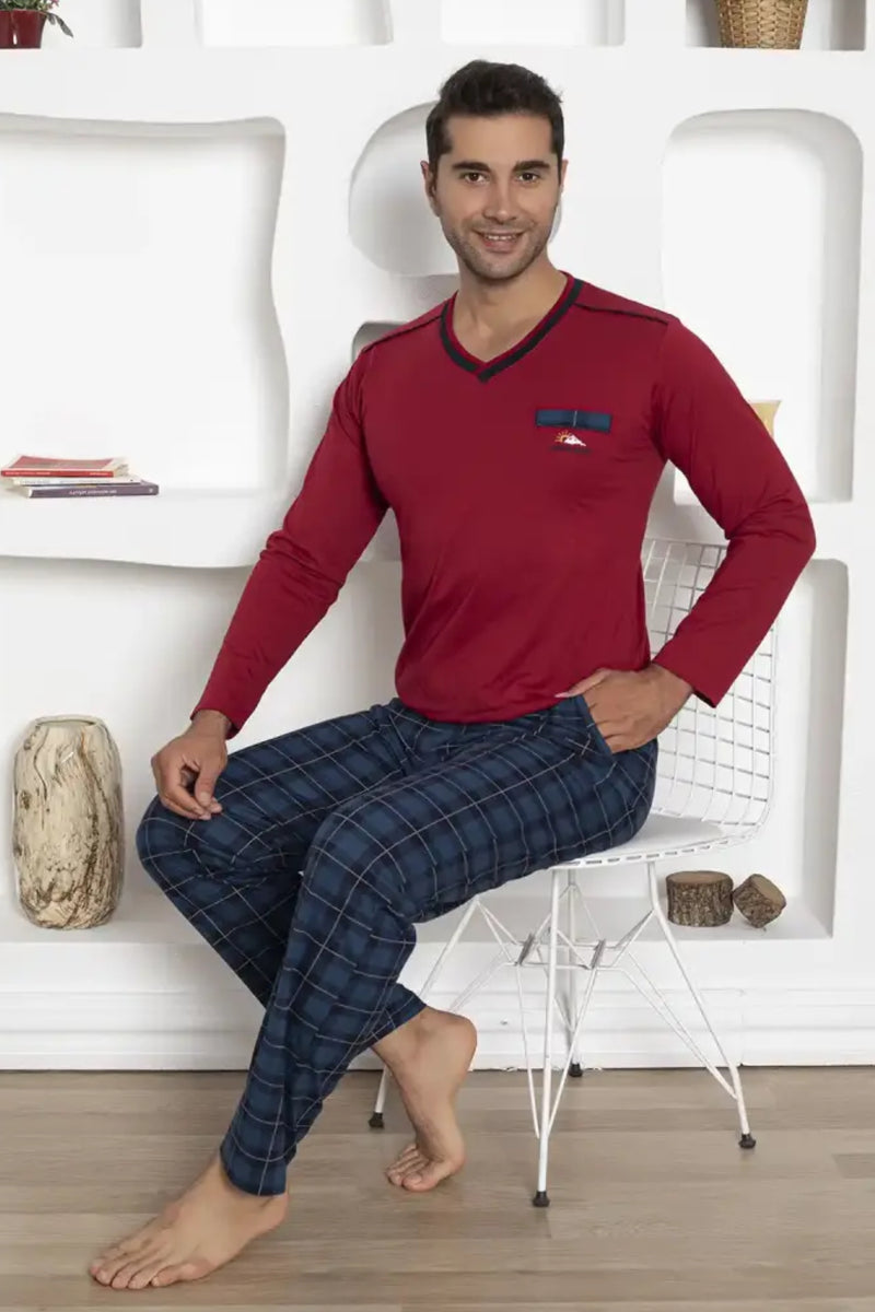 Pyjama Homme en Coton avec Pantalon à Carreaux