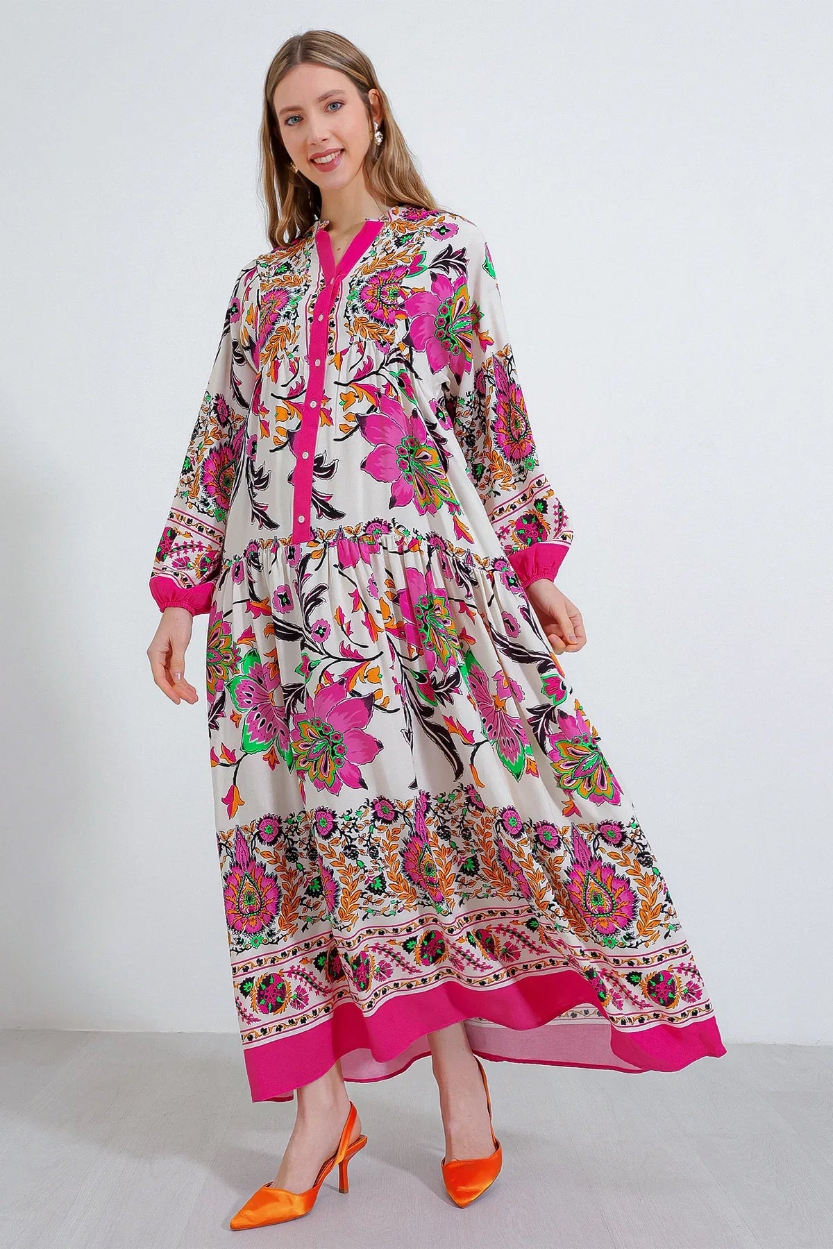 2423 Robe longue à motif authentique femme en viscose - Justyol