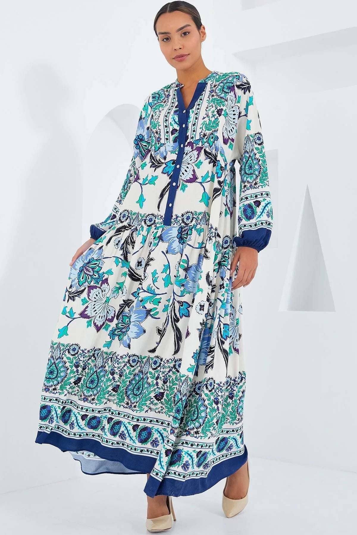 2423 Robe longue à motif authentique femme en viscose - Justyol