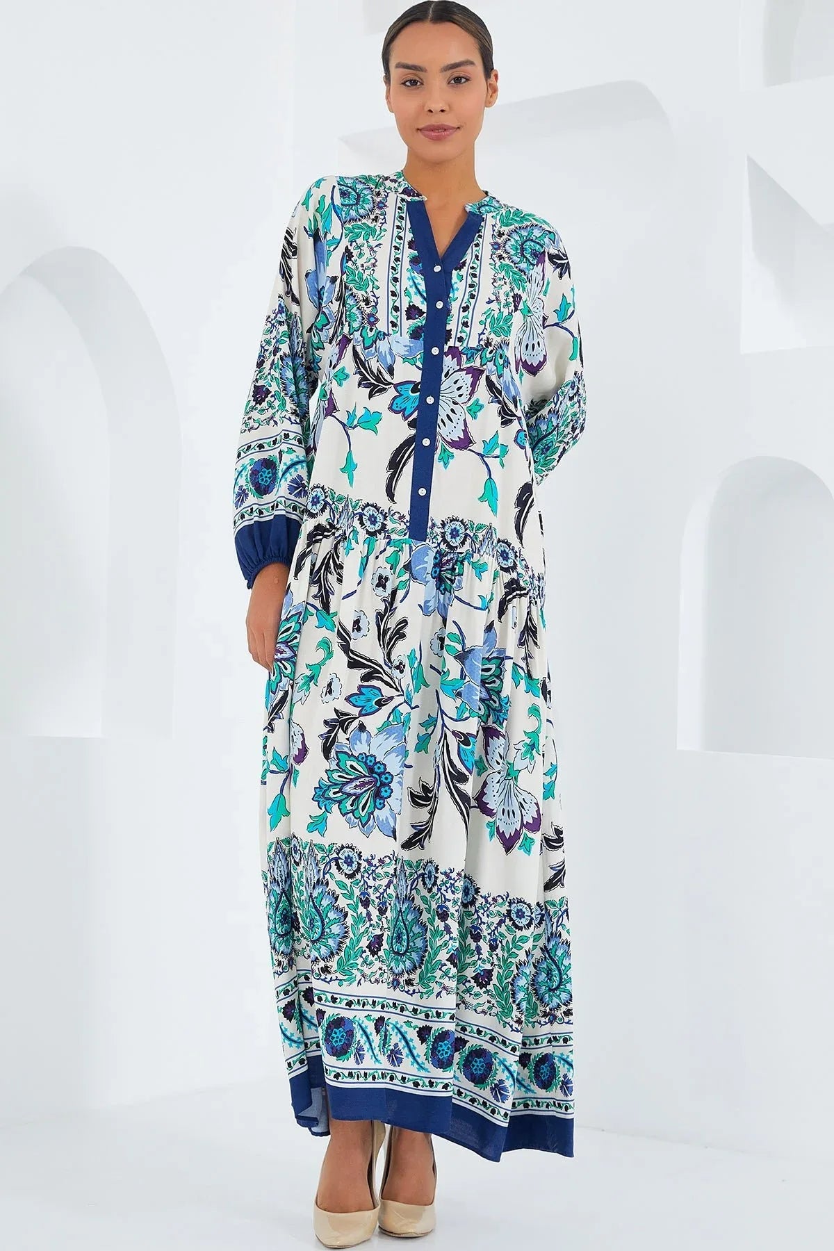 2423 Robe longue à motif authentique femme en viscose - Justyol