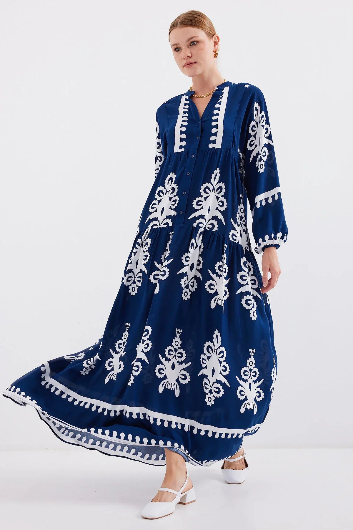 2423 Robe longue à motif authentique femme en viscose - Justyol