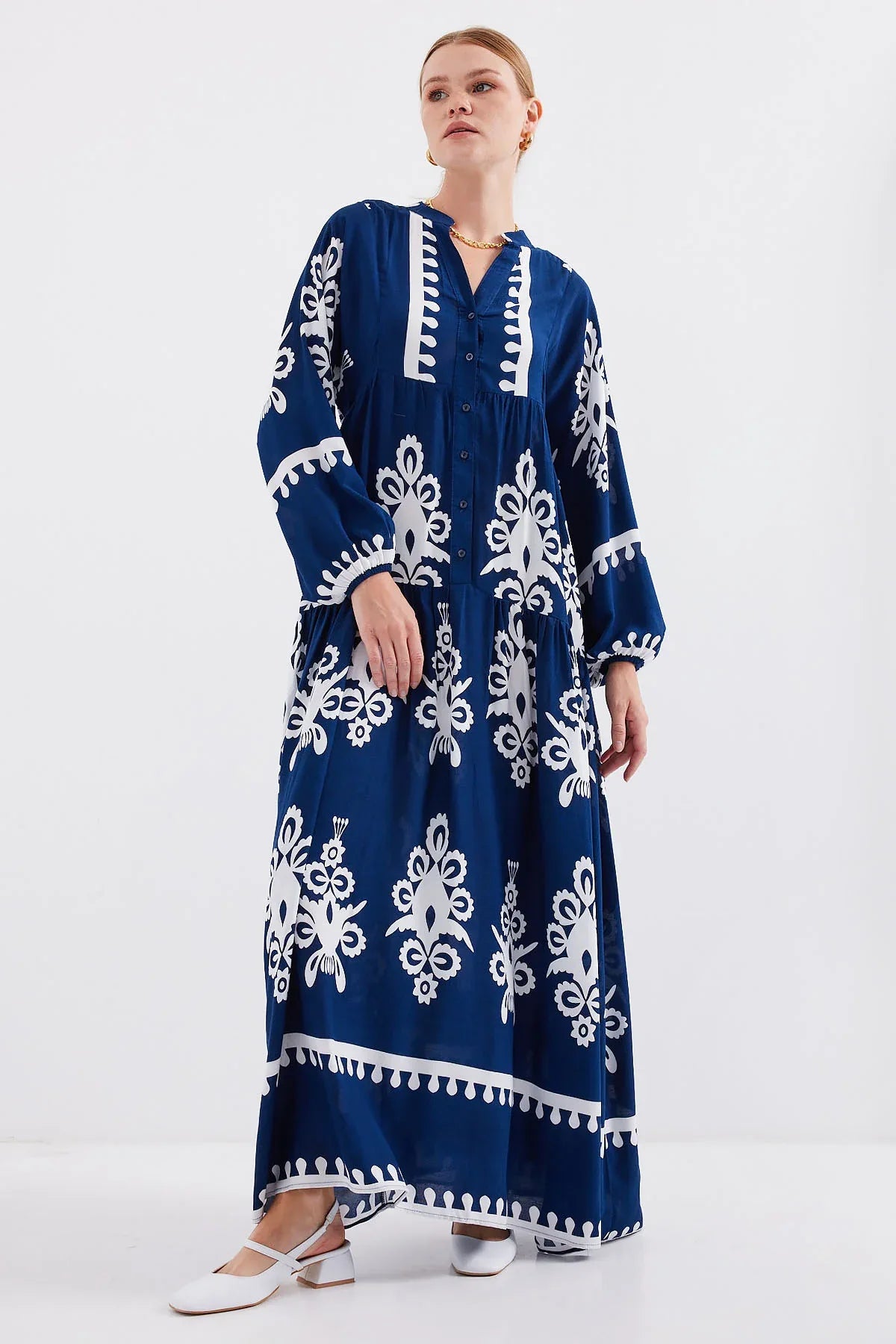 2423 Robe longue à motif authentique femme en viscose - Justyol