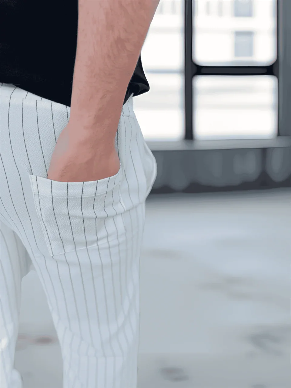 pantalon homme krep rayé coupe confort - Justyol