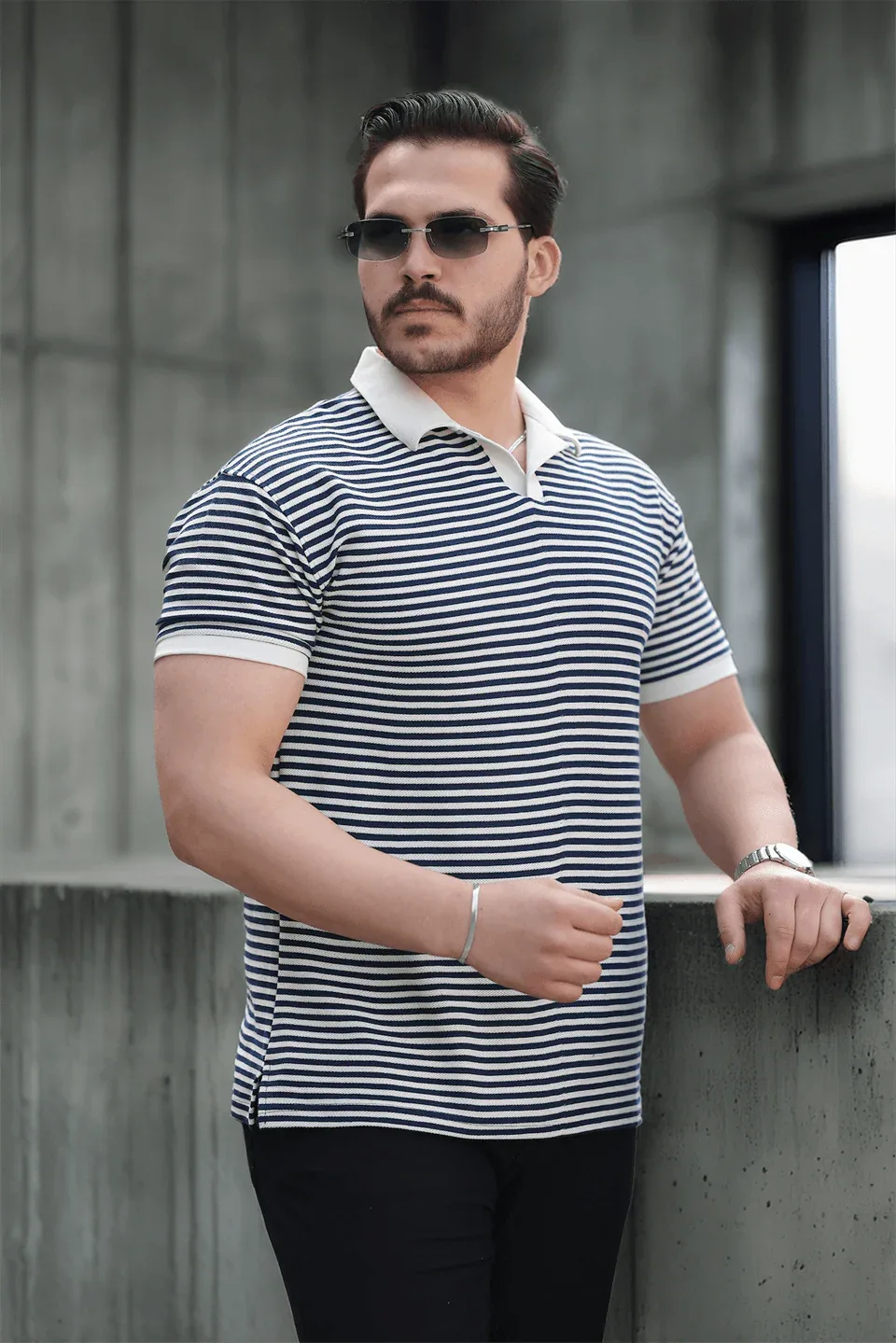 polo homme à rayures tricotées confortable - Justyol