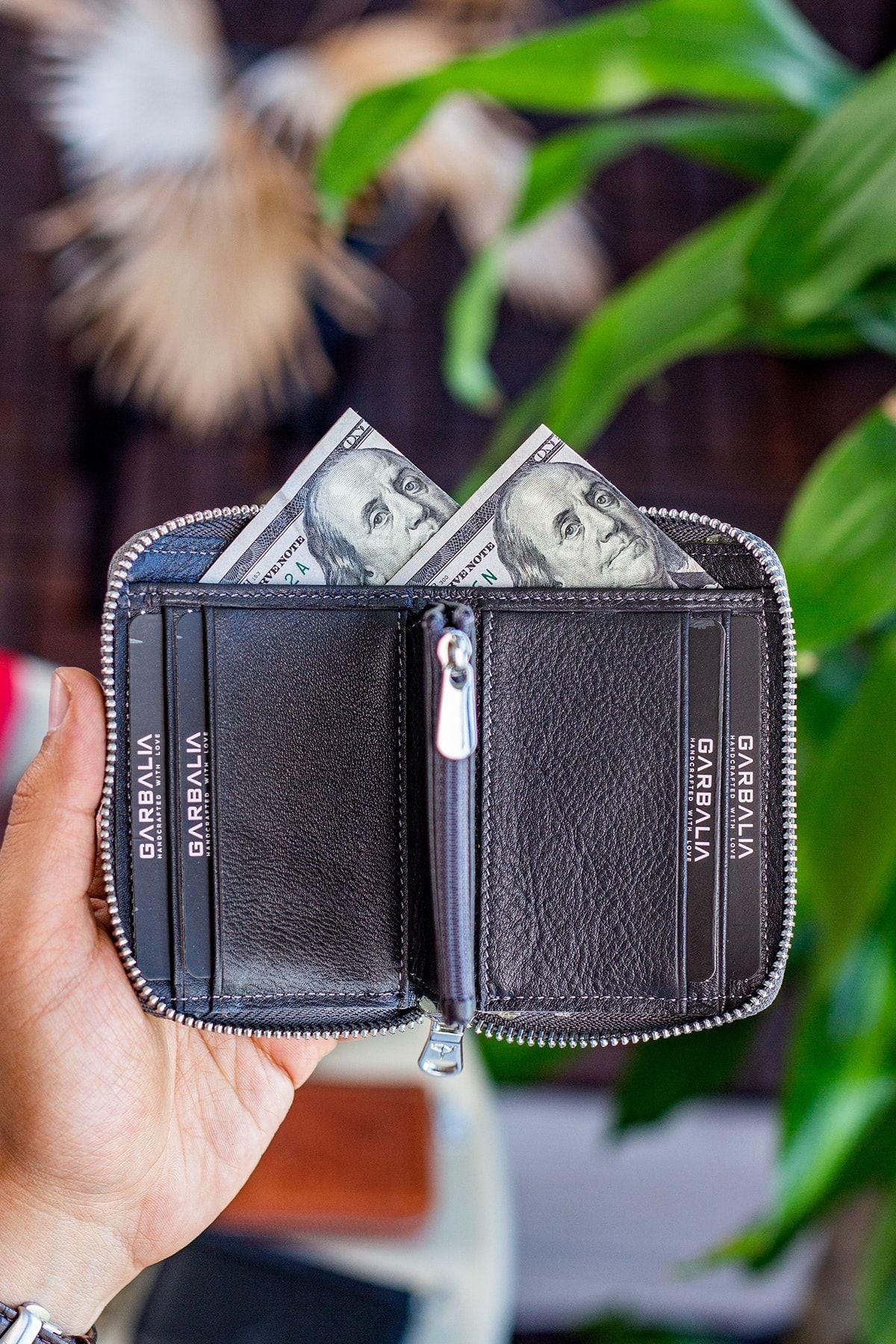 Portefeuille unisexe en cuir véritable Crazy Leather zippé avec porte-monnaie – Taba Sydney - Justyol