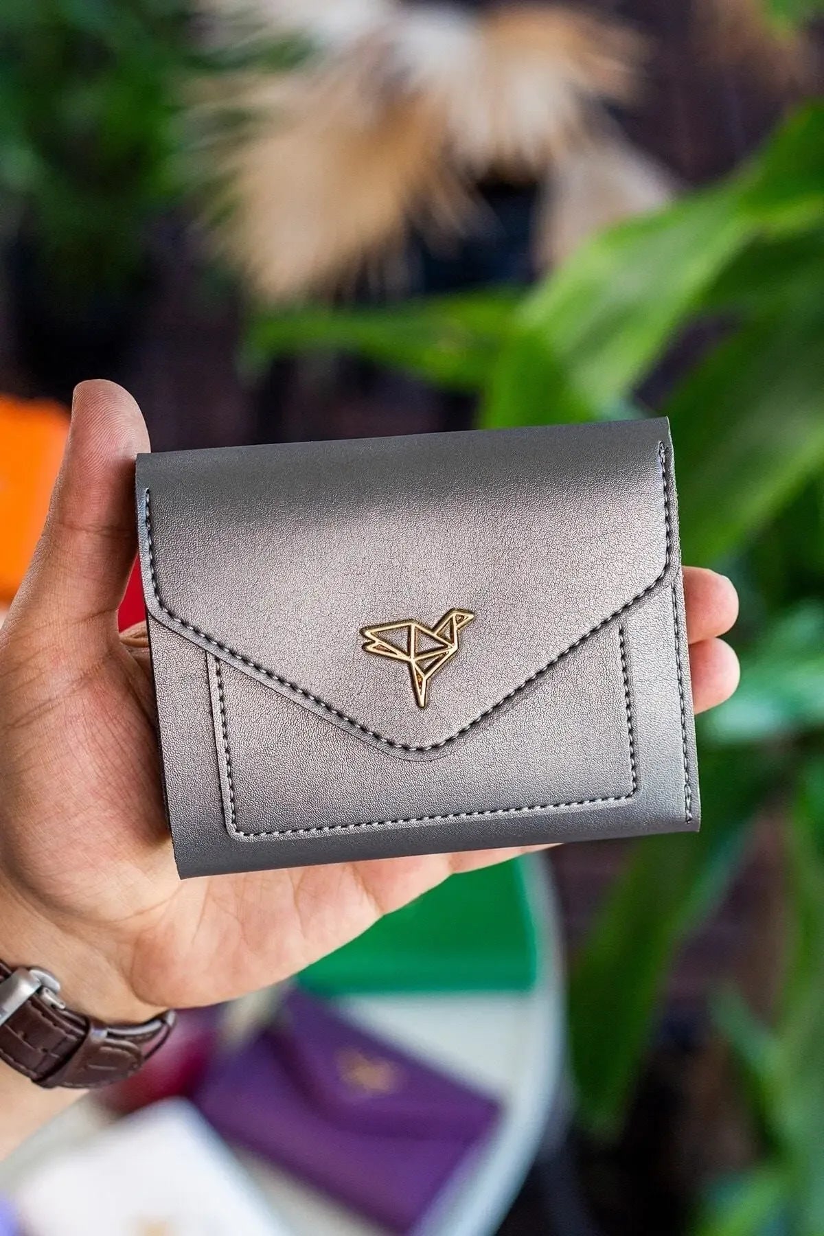 Portefeuille Femme Mini Violet Prune en Cuir Vegan avec Porte-Monnaie et Multi-Compartiments Cartes - Justyol