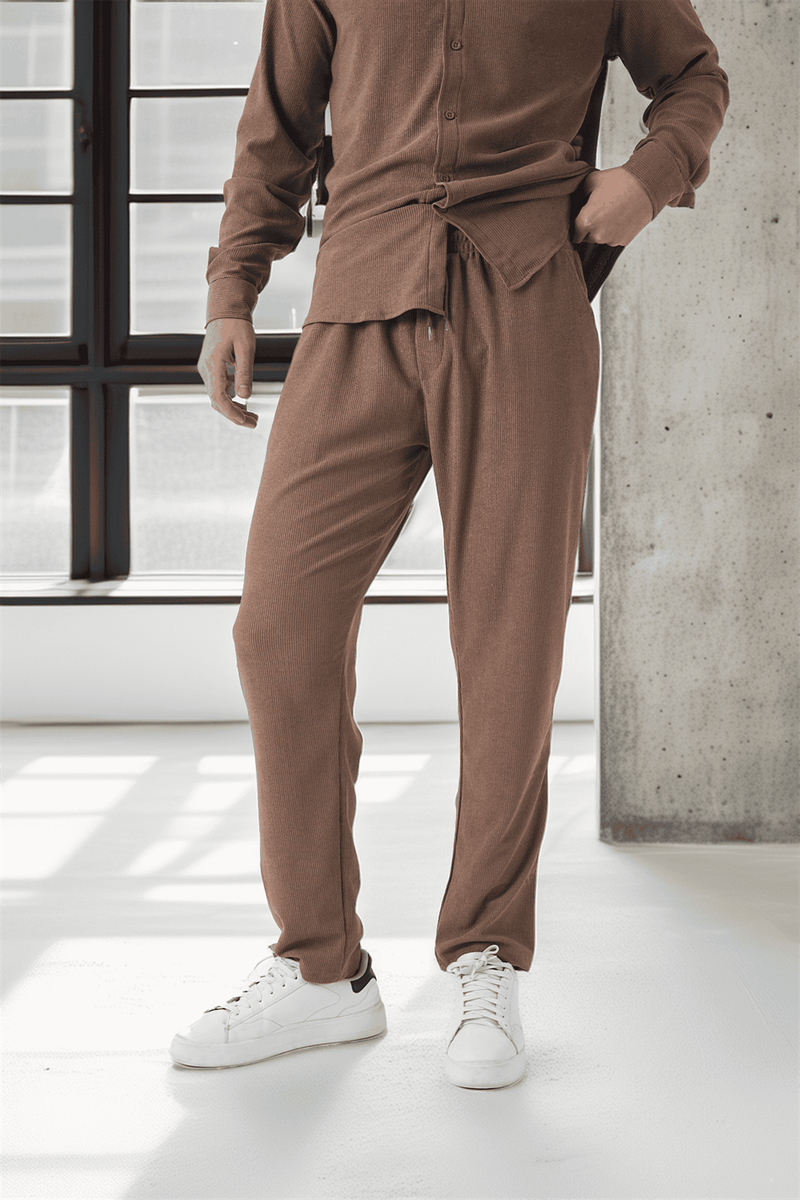 Pantalon Homme Jacquard à Taille Élastique Effet Délavé