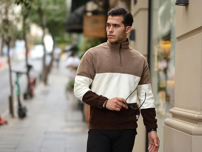 Sweat polaire homme demi-zip tricolore