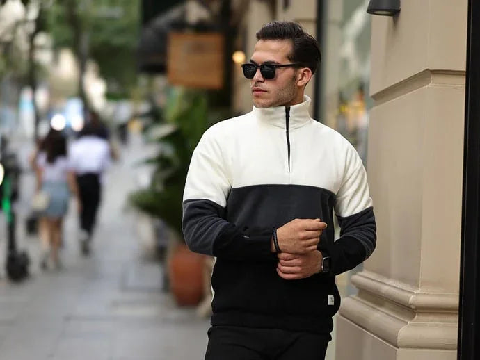 Sweat polaire homme demi-zip tricolore - Justyol