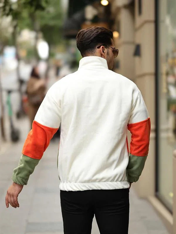 Sweat polaire homme demi-zip tricolore