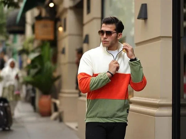 Sweat polaire homme demi-zip tricolore