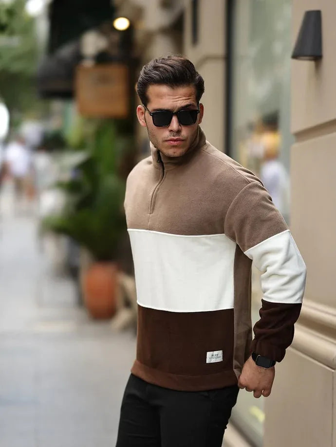 Sweat polaire homme demi-zip tricolore