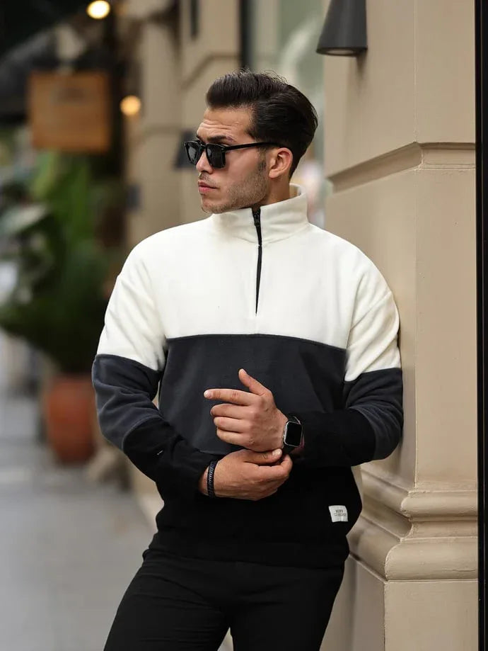 Sweat polaire homme demi-zip tricolore - Justyol