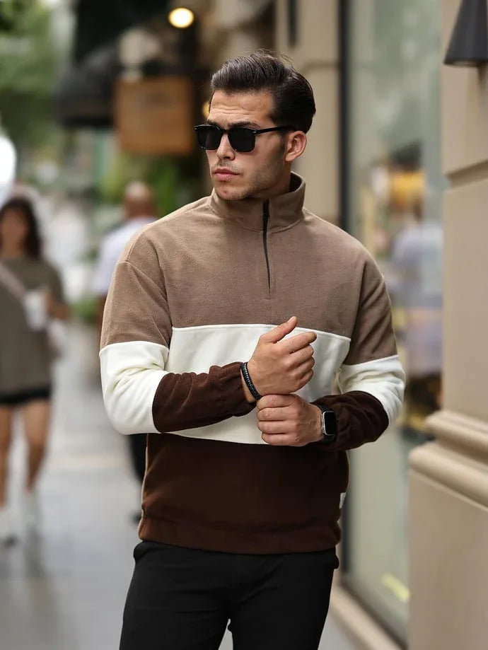 Sweat polaire homme demi-zip tricolore - Justyol