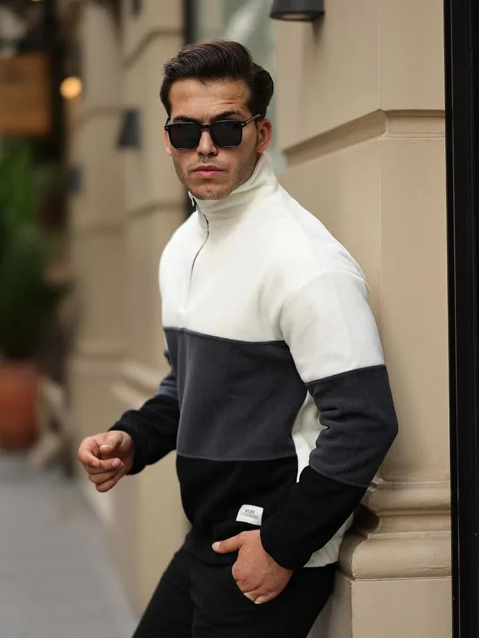 Sweat polaire homme demi-zip tricolore