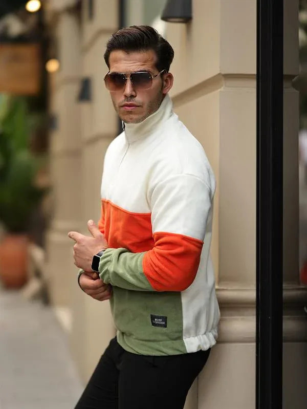 Sweat polaire homme demi-zip tricolore - Justyol