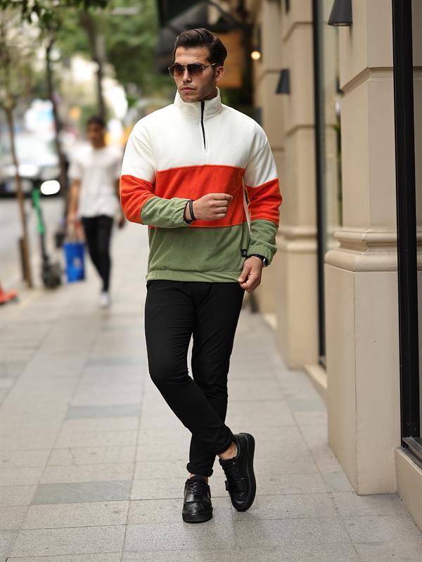 Sweat polaire homme demi-zip tricolore