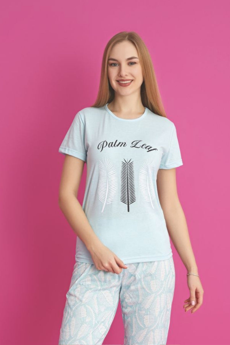 Pyjama femme 100% coton Palm Leaf – Ensemble printemps confortable et respirant