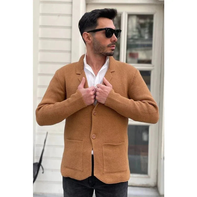 Veste tricot homme gris anthracite à poches coupe ajustée-21099 - Justyol