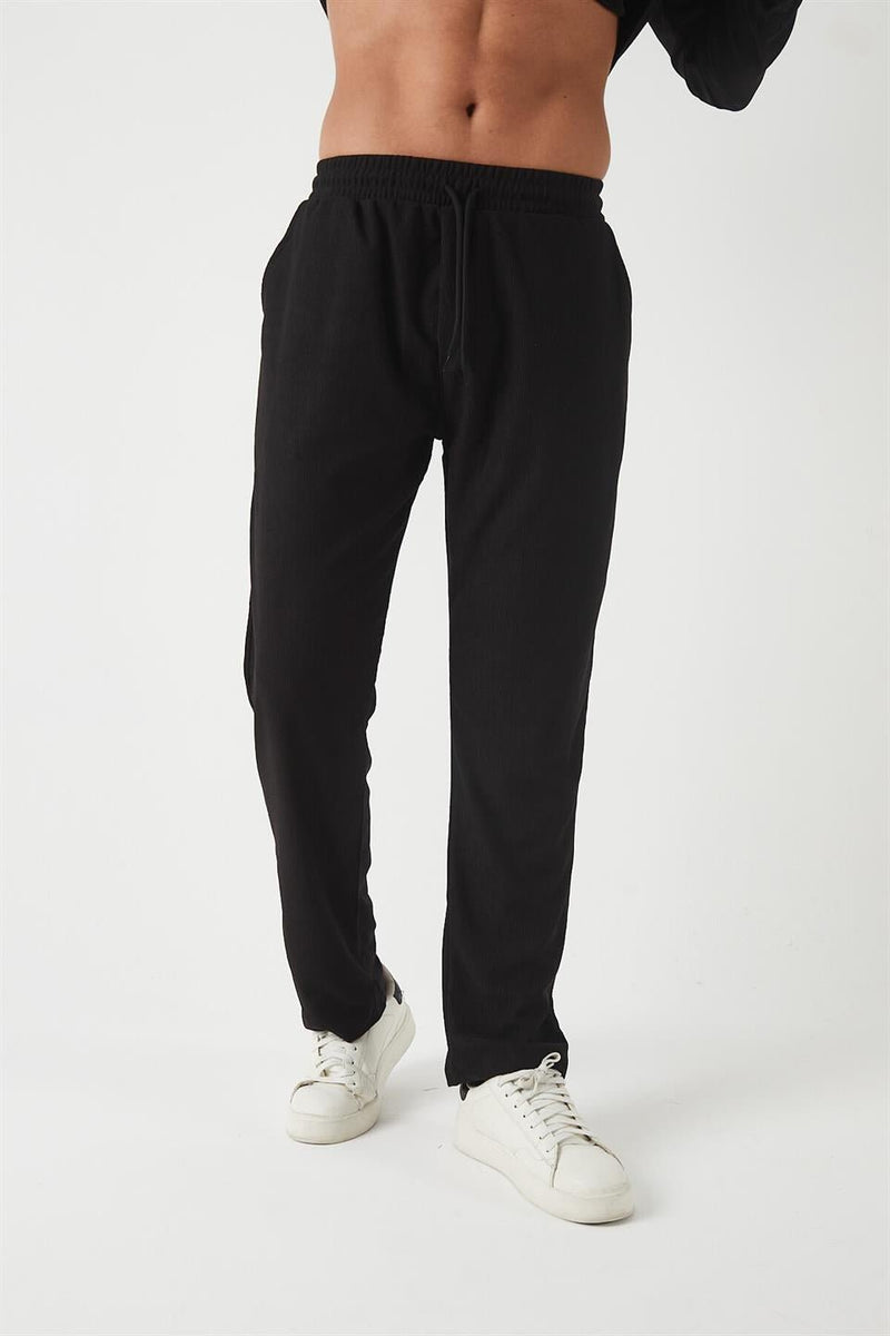 Pantalon Homme Jacquard à Taille Élastique Effet Délavé