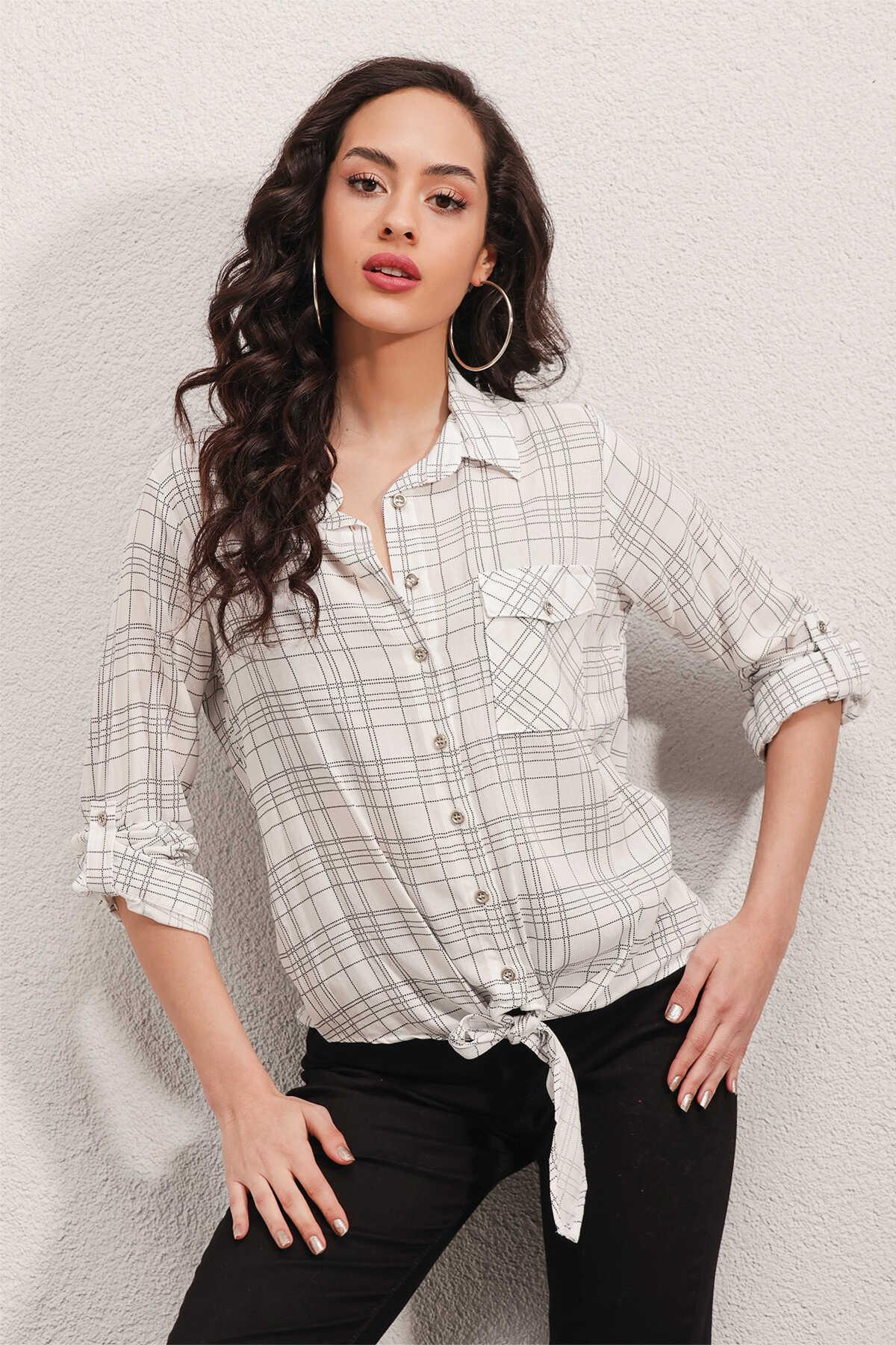 Chemise à motif avec poche unique et lien - Justyol