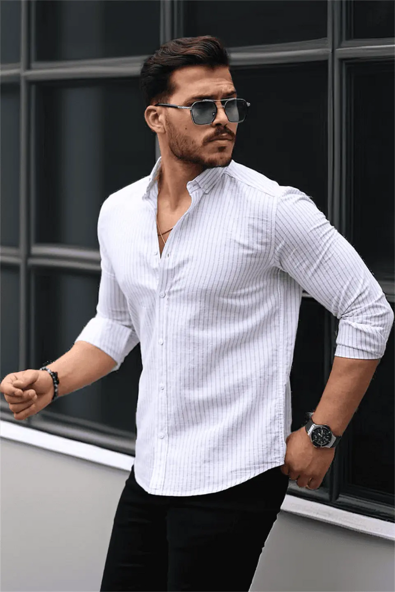 Chemise homme rayée en coton manches longues Carina
