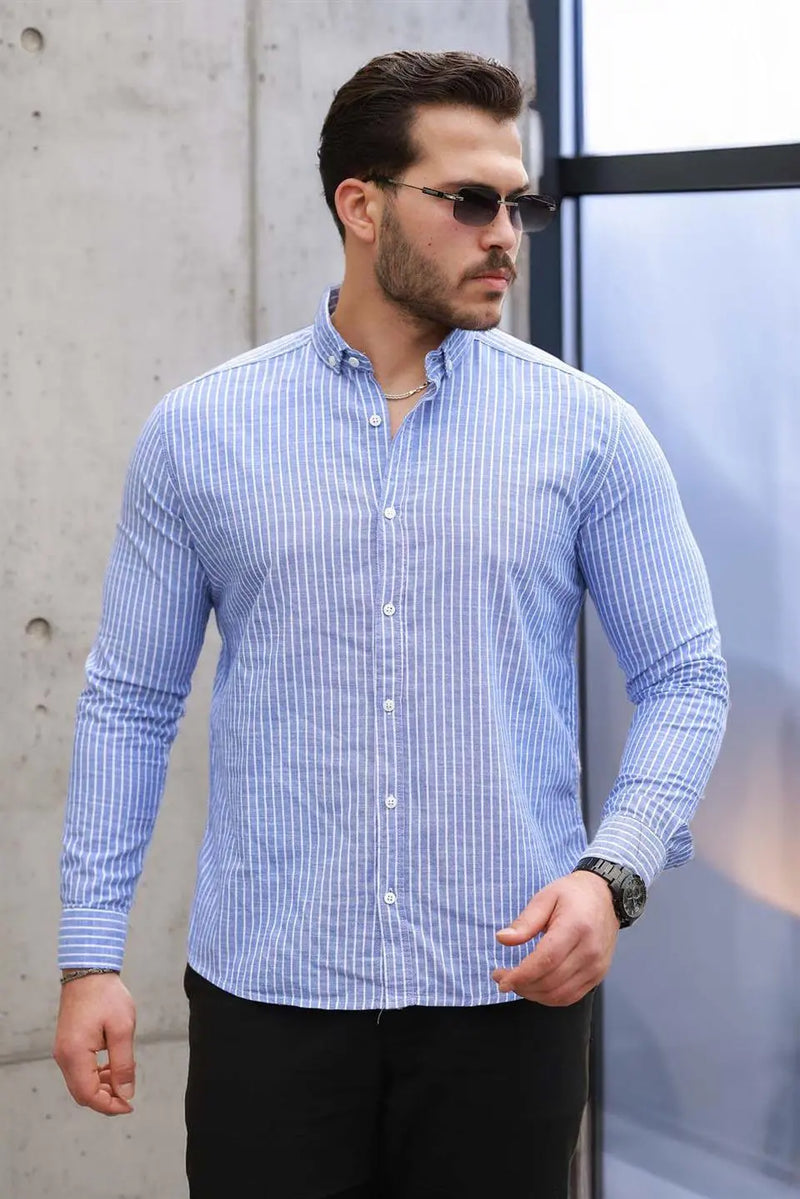 Chemise homme rayée en coton manches longues Carina