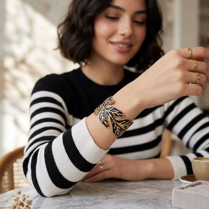 Bracelet Manchette Feuillager –chic élégant tendance-Acier Inoxydable