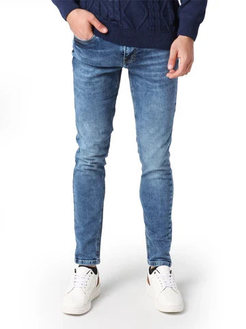 جينز Slim Fit رجالي بتأثير باهت وتصميم 5 جيوب – كاجوال عصري - JNS23WFDN22730TM1