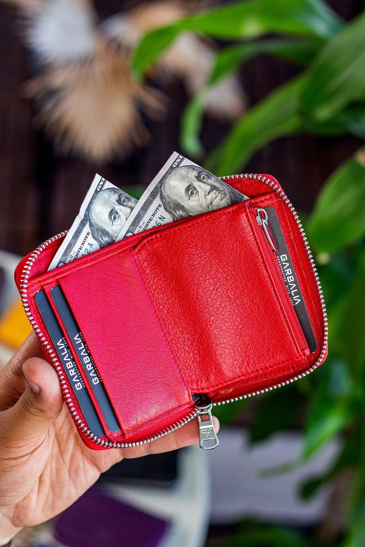 Portefeuille unisexe en cuir véritable Crazy Leather zippé avec porte-monnaie – Taba Sydney - Justyol