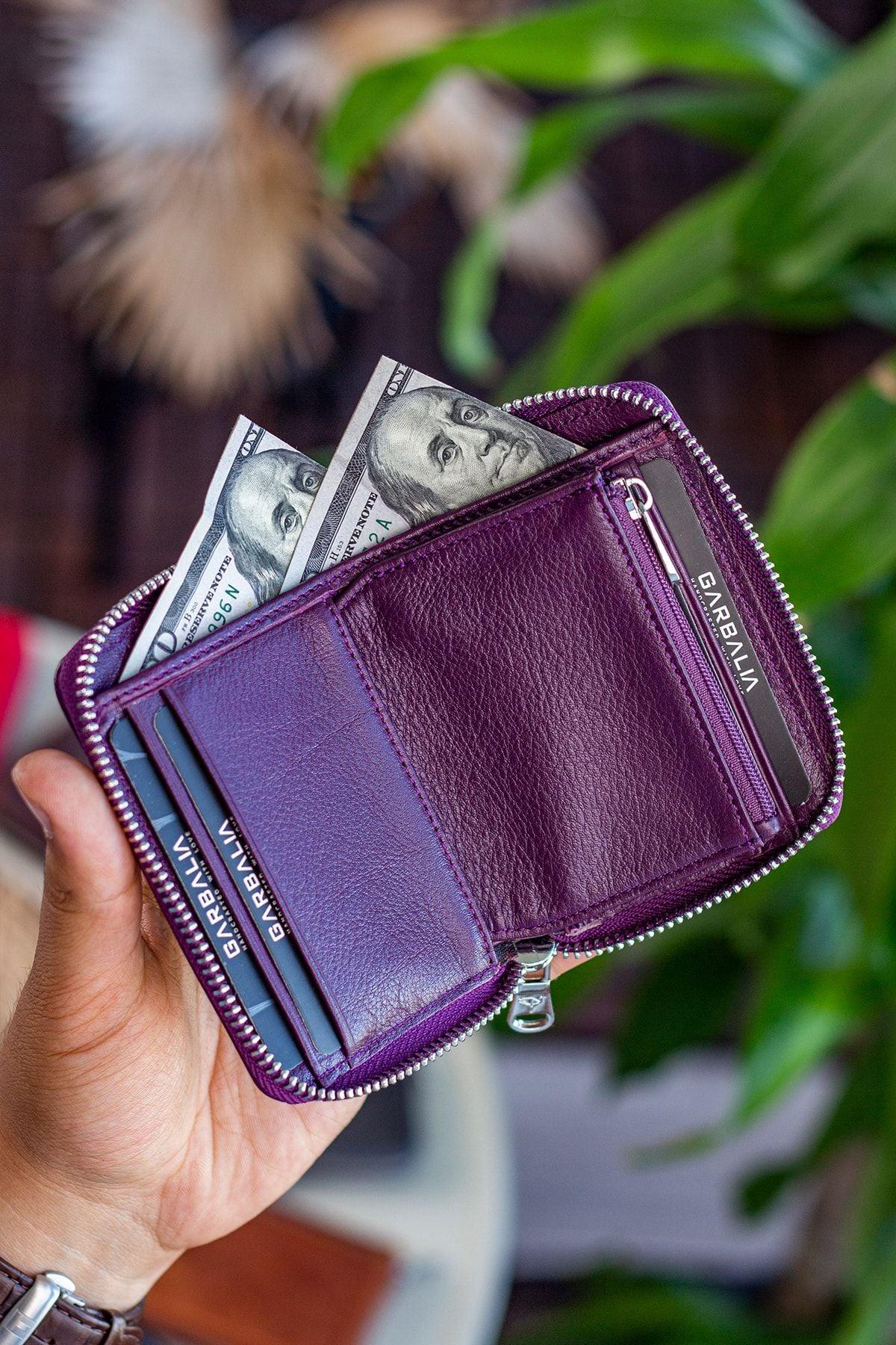 Portefeuille unisexe en cuir véritable Crazy Leather zippé avec porte-monnaie – Taba Sydney - Justyol