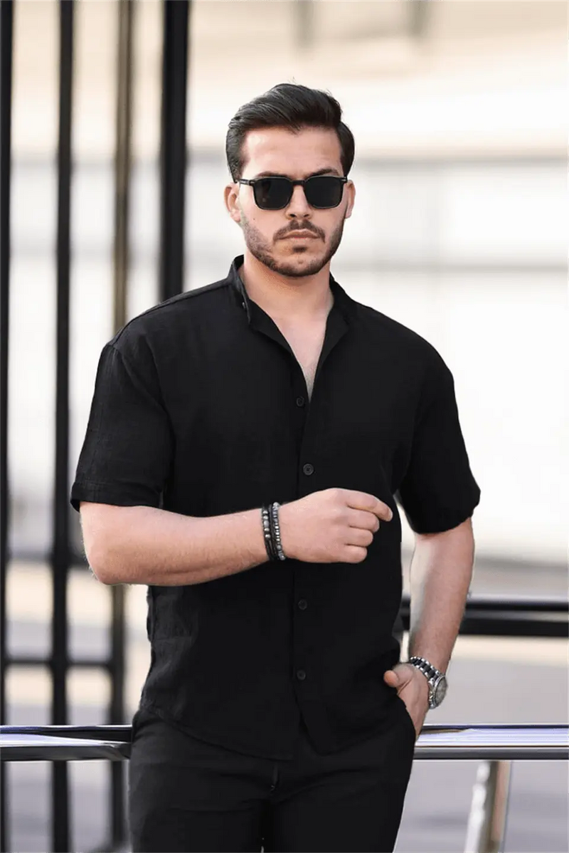 chemise homme col mao coton mousseline manches courtes