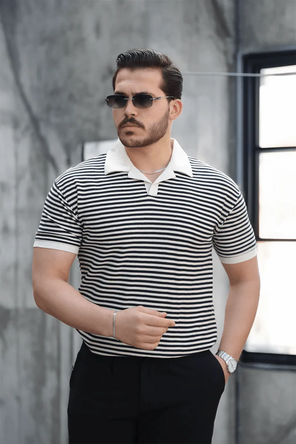 polo homme à rayures tricotées confortable - Justyol