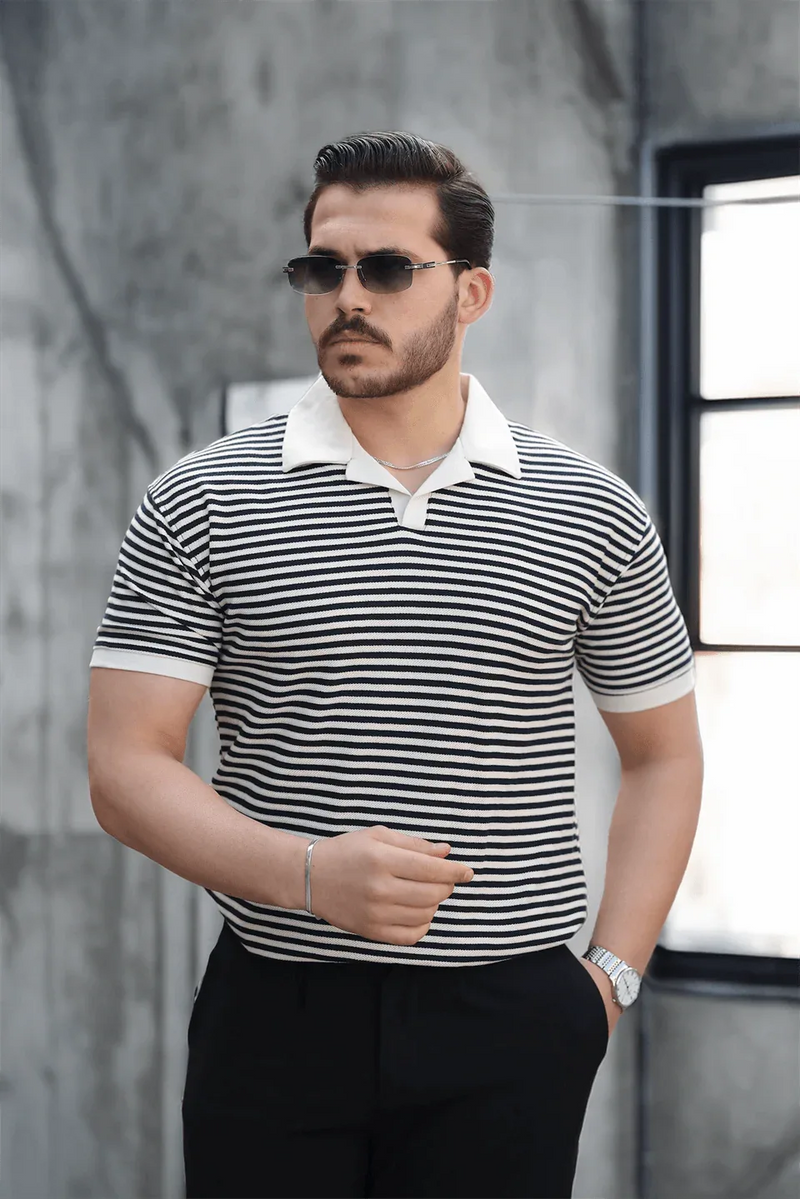 polo homme à rayures tricotées confortable