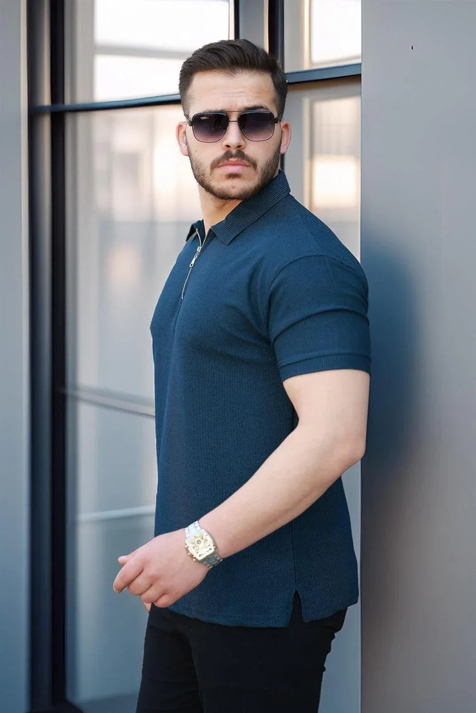 t‑shirt homme polo demi‑zip extensible - Justyol