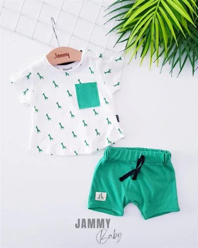 Ensemble bébé garçon été t-shirt et short imprimé girafe