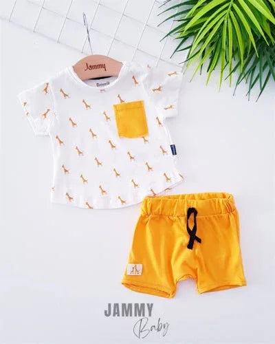 Ensemble bébé garçon été t-shirt et short imprimé girafe - Justyol