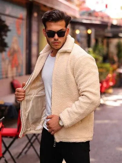 Veste homme en tissu peluche doux effet fourrure-40979 - Justyol