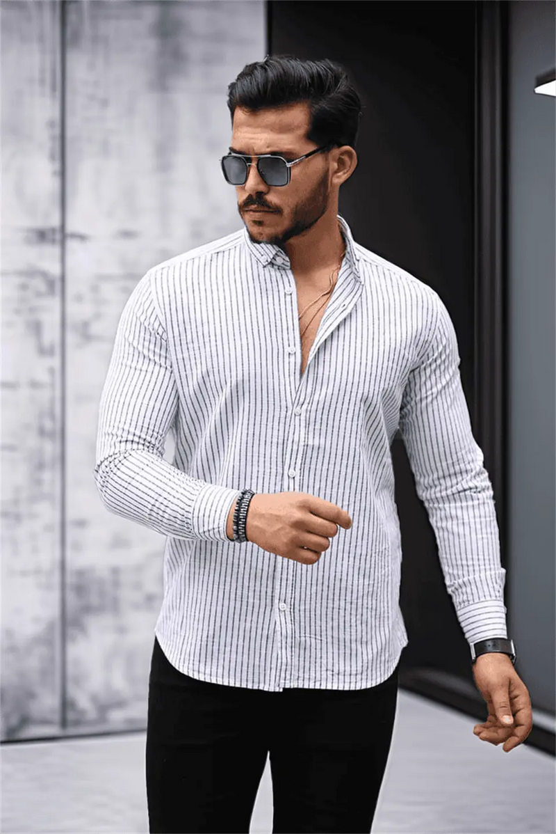 Chemise homme rayée en coton manches longues Carina