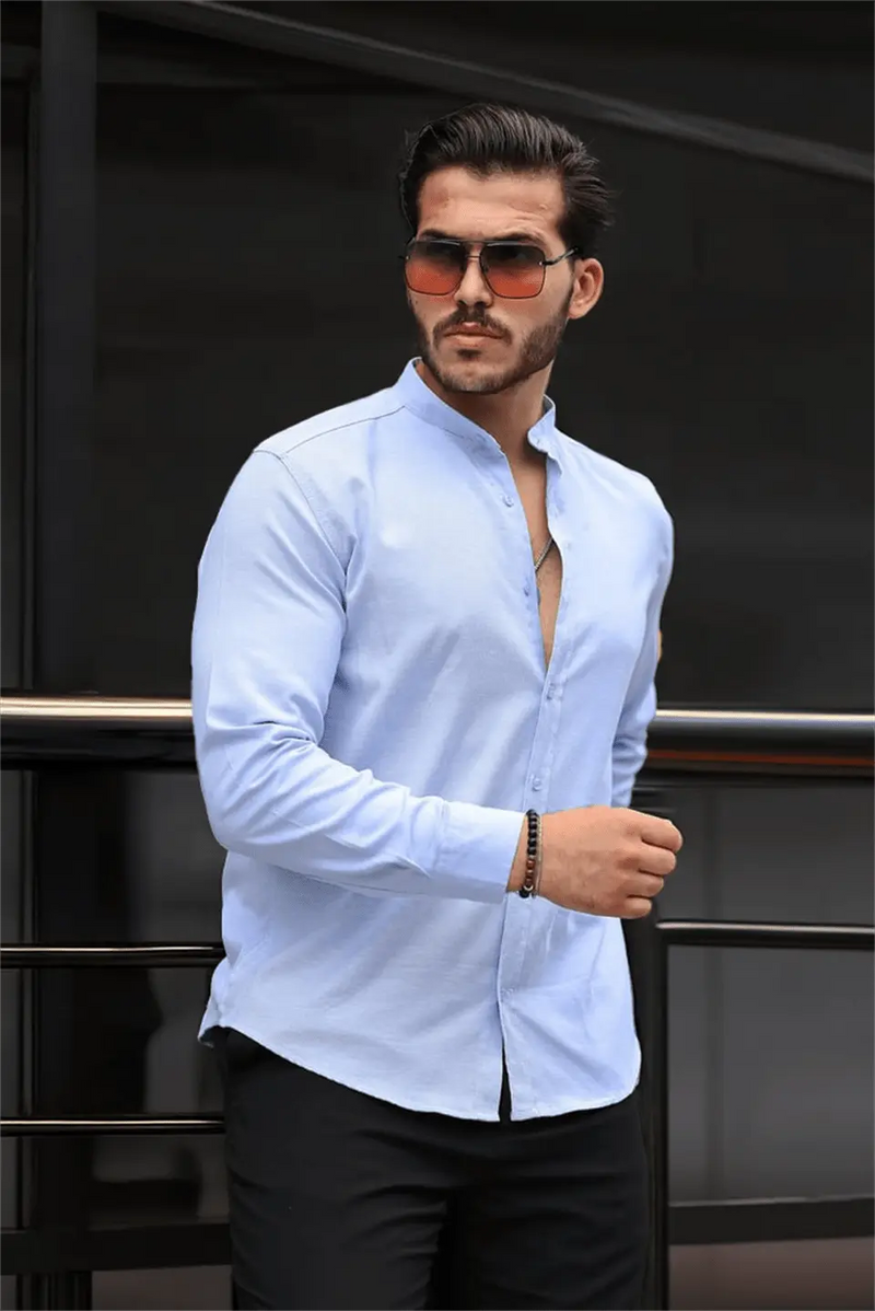 chemise homme col mao en oxford manches longues