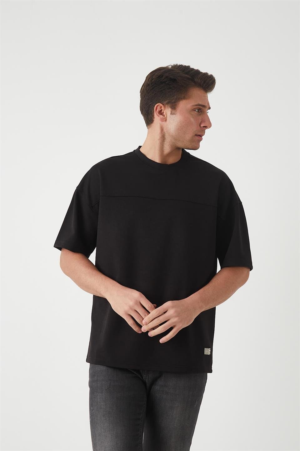 panel detayli basic oversize erkek t-shirt - Justyol