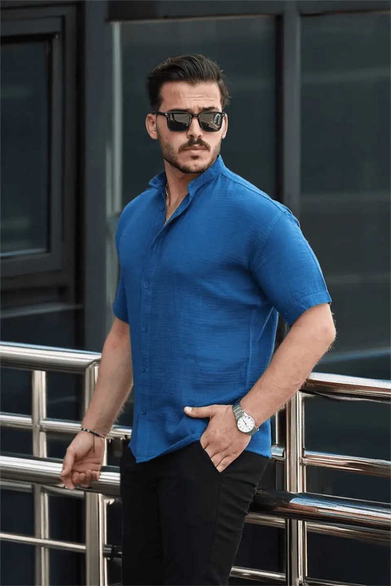 chemise homme col mao coton mousseline manches courtes