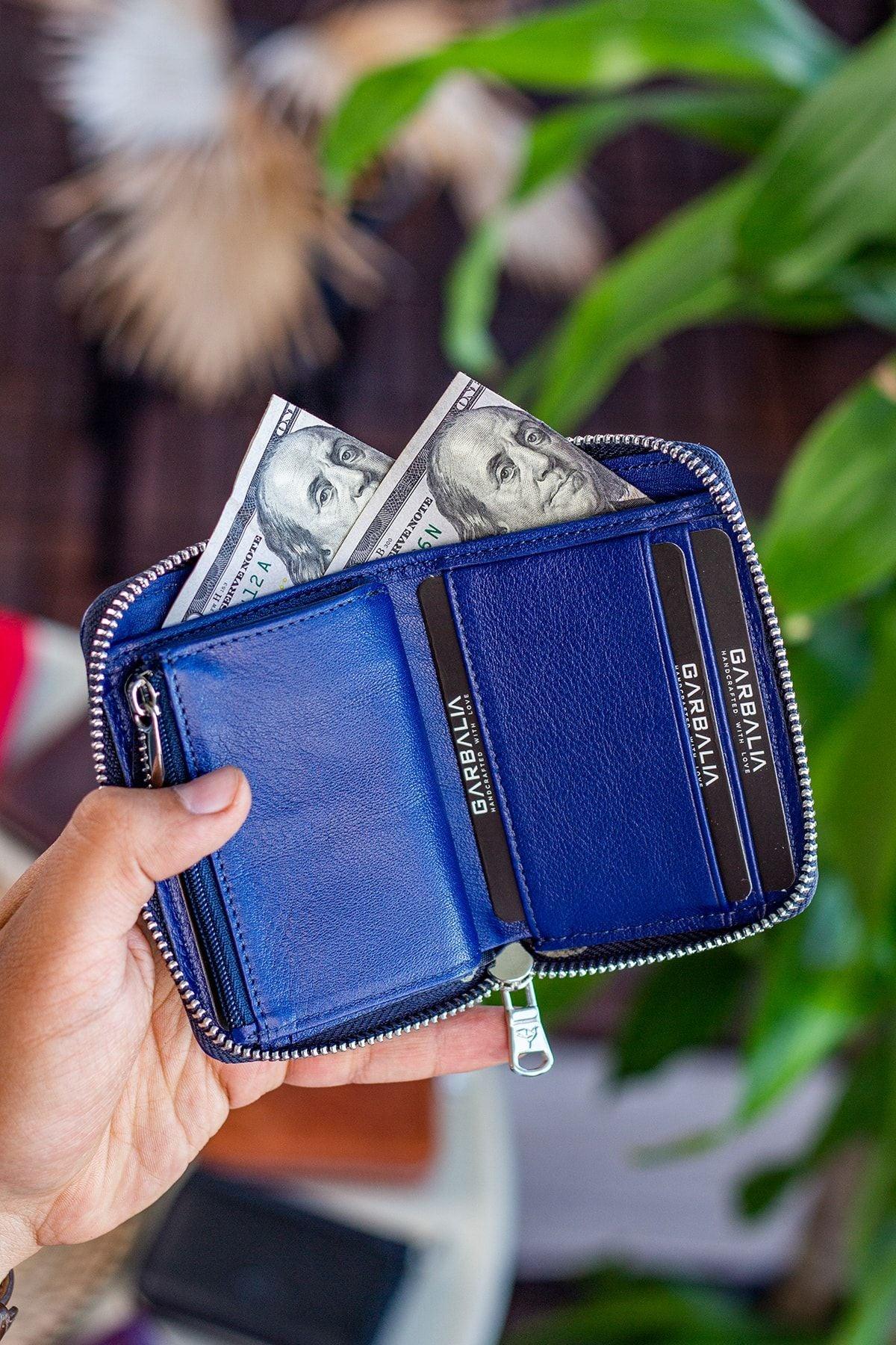 Portefeuille unisexe en cuir véritable Crazy Leather zippé avec porte-monnaie – Taba Sydney - Justyol