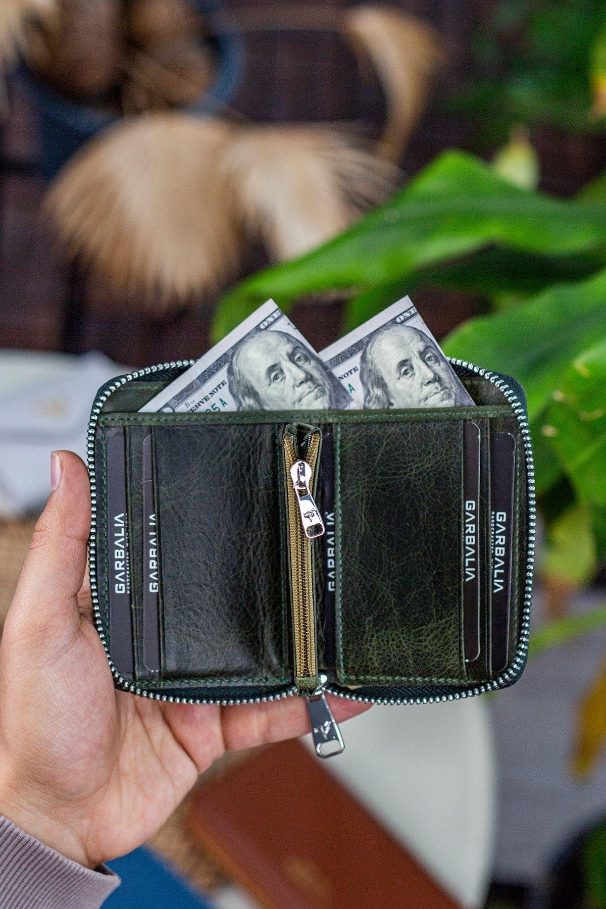 Portefeuille unisexe en cuir véritable Crazy Leather zippé avec porte-monnaie – Taba Sydney - Justyol